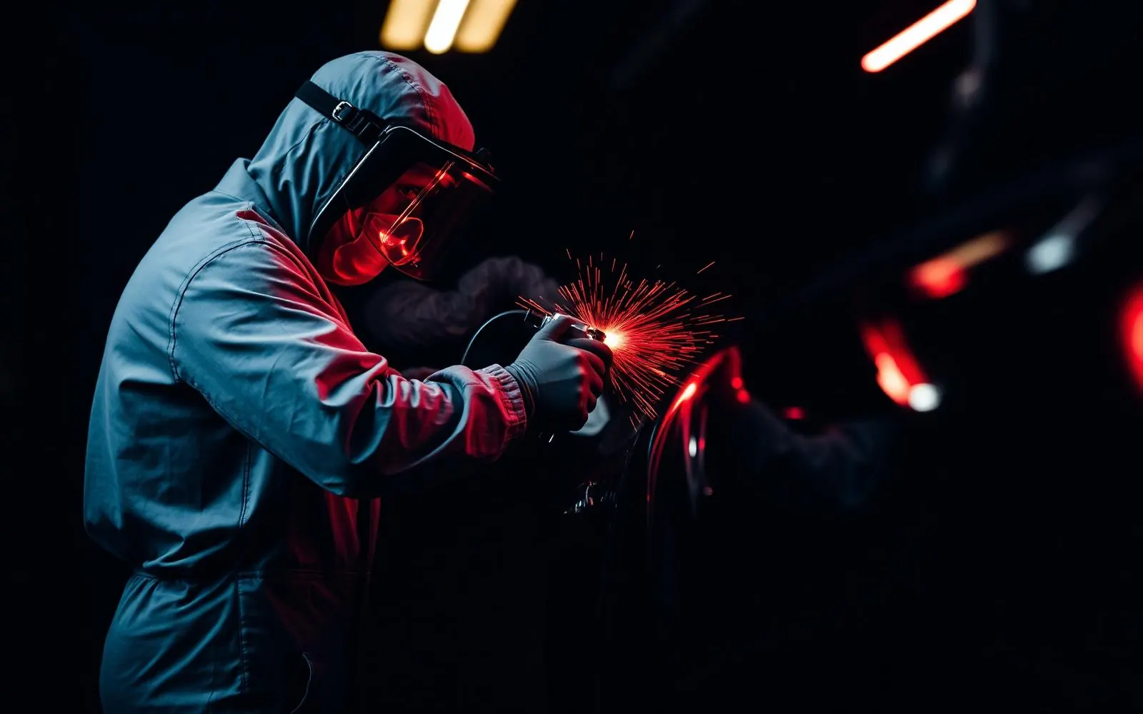 Técnico de Pintacar puliendo la carrocería de un auto